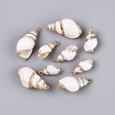 Electroplate Natural Sea Shell Pendants SSHEL-Q100-06KCG-1