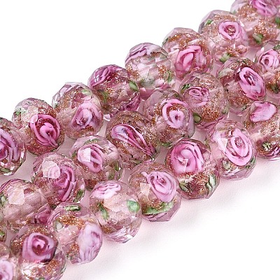 Handmade Gold Sand Lampwork Beads Strands LAMP-R141-8mm-11-1