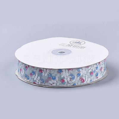 Flower Pattern Printed Polyester Organza Ribbons ORIB-Q034-04-1