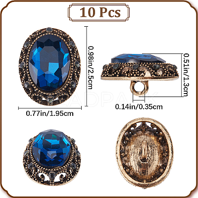 10Pcs 1-Hole Alloy Rhinestone Shank Buttons BUTT-GF0003-52B-1