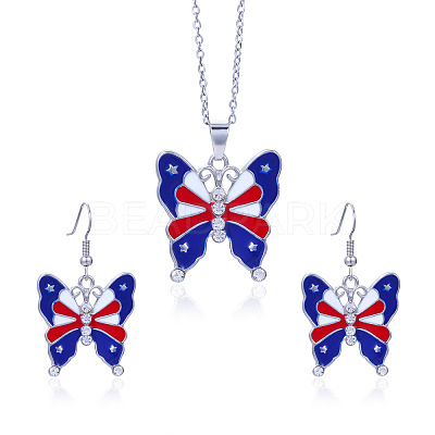 Independence Day Zinc Alloy Enamel & Rhinestone Pendant Necklaces & Dangle Earrings Sets FS-WG64DB3-06-1