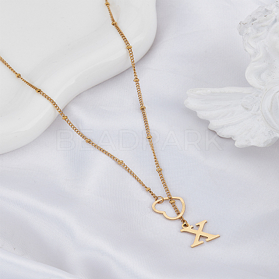 1Pc Letter & Heart Stainless Steel Lariat Necklaces for Women NJEW-LP0002-87G-X-1