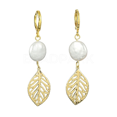 Natural Pearl Dangle Leverback Earrings EJEW-TA00392-1