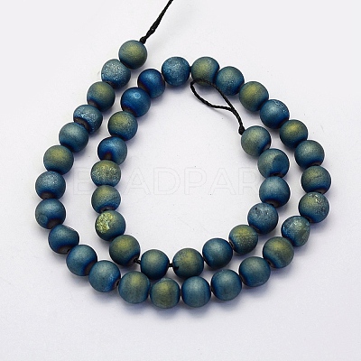 Electroplate Natural Druzy Agate Beads Strands X-G-G708-8mm-10-1