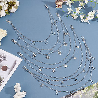 4Pcs 4 Styles Brass & 304 Stainless Steel Double Layer Chains for Jeans Pants with Alloy Star Charms AJEW-GO00009-1