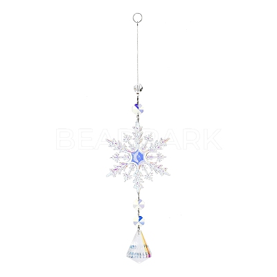 AB Color Glass Snowflake Pendant Decorations AJEW-Q144-02P-01-1