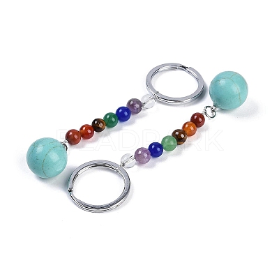 Synthetic Turquoise Round Beaded Keychain G-H076-01P-05-1