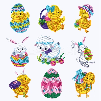 DIY Duck & Rabbit & Easter Egg Diamond Painting Sticker Kits DIAM-PW0001-193E-1