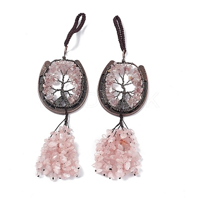 Natural Rose Quartz Chip Tree of Life Pendants Decoration G-F733-06B-1