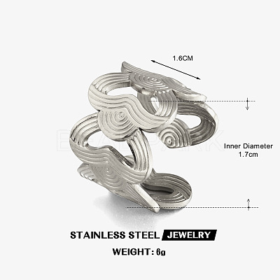 304 Stainless Steel Open Cuff Rings for Women WG62170-02-1