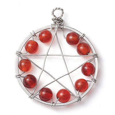 Copper Wire Wrapped Natural Gemstone Beaded Pendants PALLOY-JF02804-1