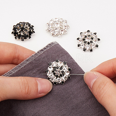 12Pcs 3 Colors 1-Hole Alloy Rhinestone Shank Buttons BUTT-GF0003-64-1