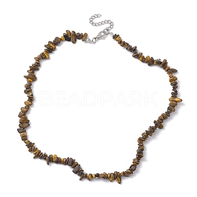 Natural Tiger Eye Chip Beaded Necklace NJEW-JN04615-08-1
