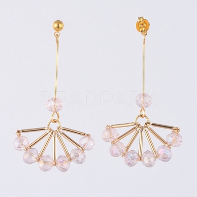 Fan Dangle Ear Studs EJEW-JE03814-04-1