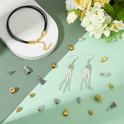 140Pcs 14 Styles Tibetan Style Alloy Cord Ends FIND-PH0025-78-1