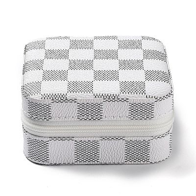 Tartan Square PU Leather Jewelry Storage Zipper Boxes PAAG-PW0007-01B-1
