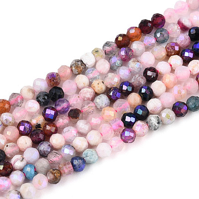 AB Color Plated Natural Garnet & Rose Quartz & Black Spinel & Amethyst & Quartz Crystal & Ice Obsidian Beads Strands G-T144-A07-07-1
