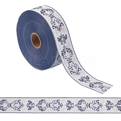 25M Polyester Jacquard Flower Ribbon OCOR-WH0088-82B-1