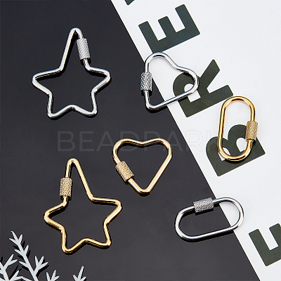 6Pcs 6 Styles 304 Stainless Steel Screw Carabiner Lock Charms STAS-UN0040-79-1
