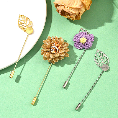40Pcs 2 Styles Leaf Stainless Steel Round Tray Stick Lapel Pins JEWB-SC0001-75D-1