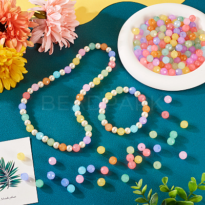 200Pcs 10 Colors Imitation Jelly Acrylic Beads MACR-TA0001-38-1