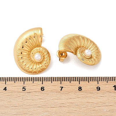 304 Stainless Steel Shell Pearl Stud Earrings EJEW-G423-22G-1
