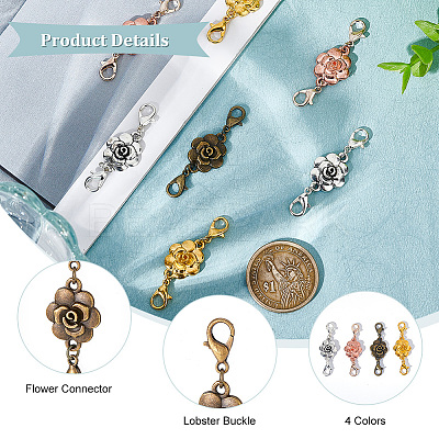 40Pcs 4 Styles Zinc Alloy Double Lobster Claw Clasps Connectors FIND-NB0003-29-1
