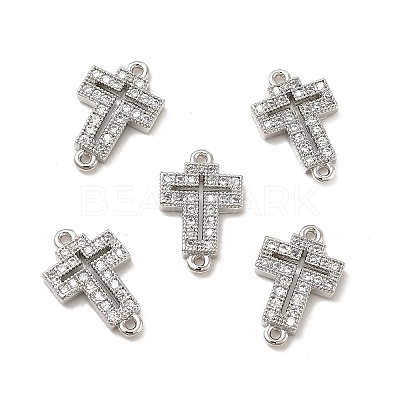Brass Micro Pave Clear Cubic Zirconia Connector Charms KK-E068-VB329-1