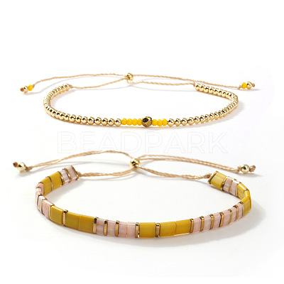 Summer Adjustable Glass Rectangle Tile Beaded Slider Bracelet Sets JD2335-1-1