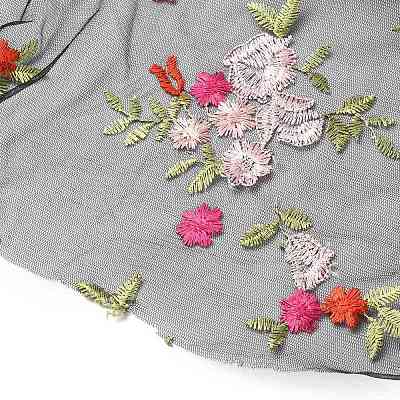 Polyester Flower Embroidered Lace Fabric OCOR-WH0082-12B-1