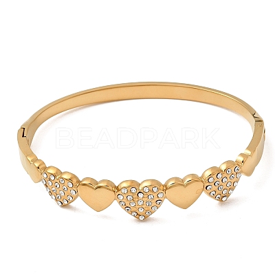 304 Stainless Steel Rhinestone Hinged Bangles for Women BJEW-B168-15G-1