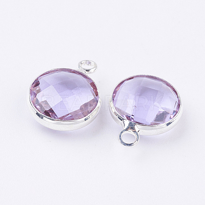 Silver Color Plated Brass Glass Flat Round Charms X-GLAA-M003-A-12S-1