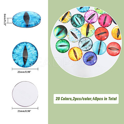 40Pcs 20 Colors Luminous Self Adhesive Glass Eyes Cabochons DIY-CA0006-28-1