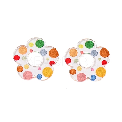 Flower Theme Printed Acrylic Pendants OACR-T028-06I-1