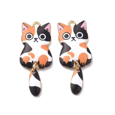 Light Gold Rack Plating Alloy Enamel Pendants ENAM-G210-01LG-1