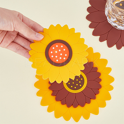 4Pcs 4 Style Sunflower PVC Plastic Hot Pads with Hanging Loop AJEW-HY0001-30-1