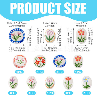 9Pcs 9 Styles Flower Theme Handmade Porcelain Beads PORC-TA0002-29-1