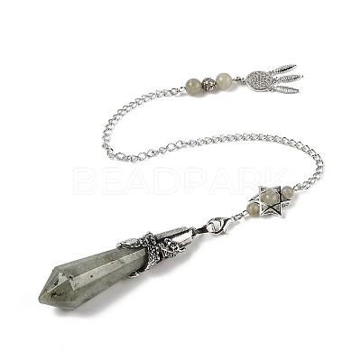 Natural Labradorite Cone Dowsing Pendulum Big Pointed Pendants AJEW-Z041-01B-AS-1