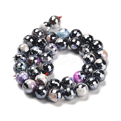 Electroplated Natural Fire Crackle Agate Round Beads Strands G-G0006-A02-09-1