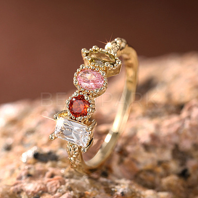 Oval & Horse Eye & Rectangle Brass with Colorful Cubic Zirconia Finger Rings FS-WGD0B16-01-1