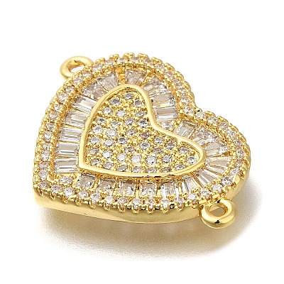 Rack Plating Brass Micro Pave Clear Cubic Zirconia Heart Links Connector Charm KK-P287-52G-03-1