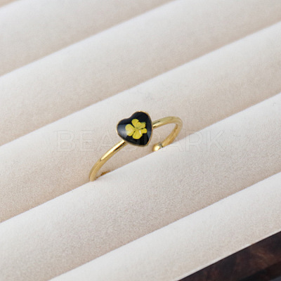 Adjustable 304 Stainless Steel & Resin & Dried Flower Cuff Open Rings FS-WGEFF9F-03-1