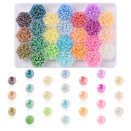 288G 24 Colors 6/0 Imitation Jade Round Glass Seed Beads SEED-YW0002-07-1