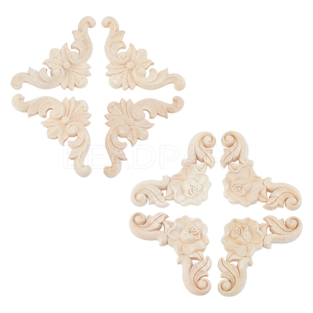 8Pcs 2 Styles Carved Wooden Corner Decoration WOOD-FH0002-28-1