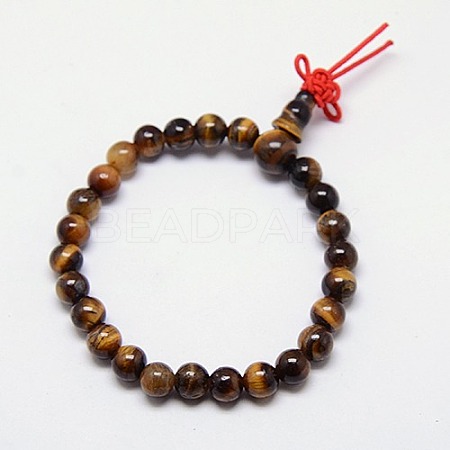 Buddhist Jewelry Mala Beads Bracelets Natural Tiger Eye Stretch Bracelets X-BJEW-M007-6mm-01A-1