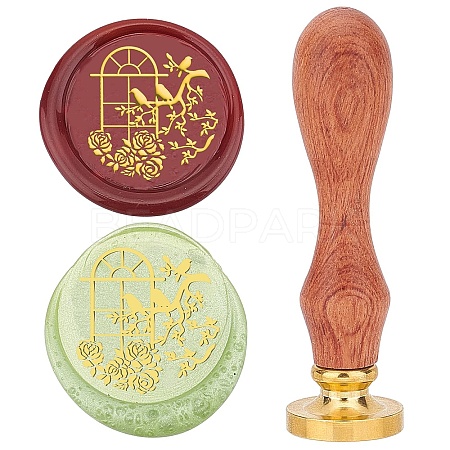 Brass Wax Seal Stamps with Wood Handle AJEW-WH0412-0133-1