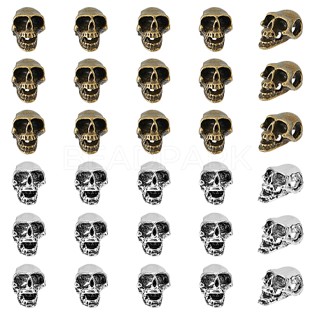 SUPERFINDINGS 30Pcs 2 Colors Zinc Alloy Skull European Beads FIND-FH0008-77-1