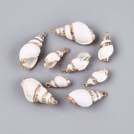 Electroplate Natural Sea Shell Pendants SSHEL-Q100-06KCG-1