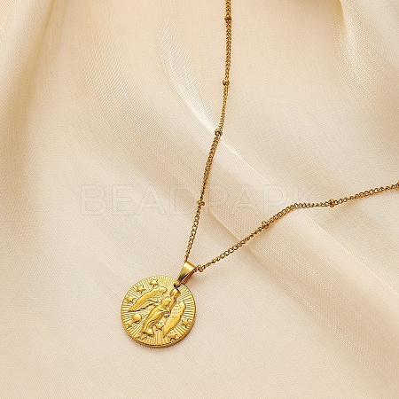 Constellation Coin Stainless Steel Pendant Necklace for Women PW-WG95399-10-1