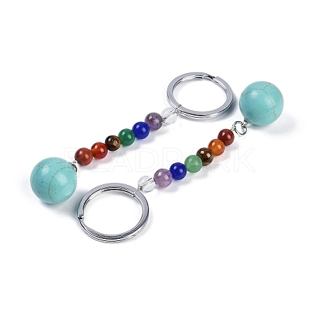 Synthetic Turquoise Round Beaded Keychain G-H076-01P-05-1